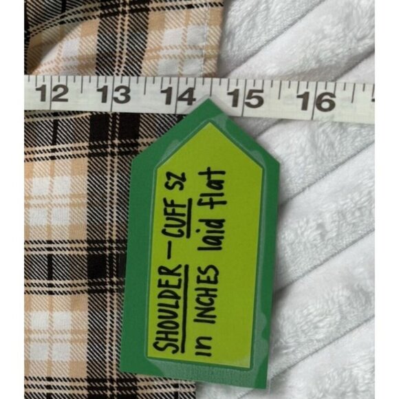 New Glory Off The Shoulder Crop Front Tie Knot Button Brown Peach Plaid WM 2X - Picture 8 of 16